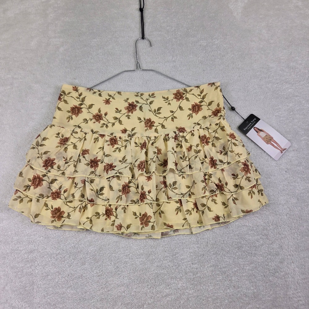 Emerson Lang Yellow Floral Tiered Ruffle Mini Skirt XL NWT Young Contemporary